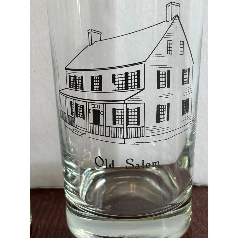 Vintage Old Salem NC Souvenir Highball Glasses Set of 3 Historic Buildings Clear